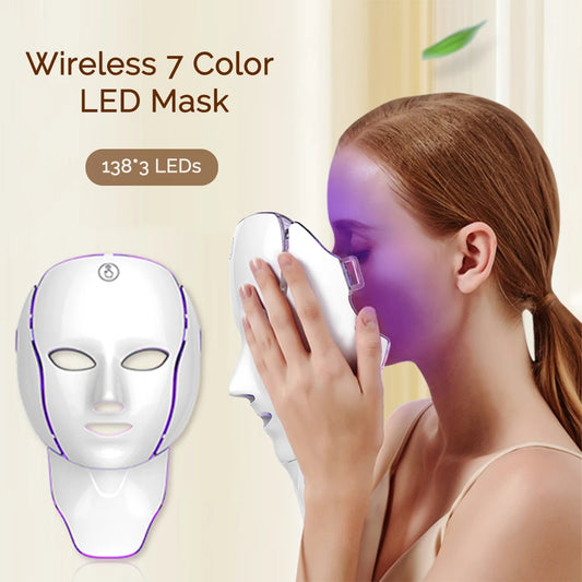 Mascarilla Facial LED con cuello, terapia de luz de 7 colores, mascarilla Facial de luz roja para rejuvenecimiento antienvejecimiento, dispositivo de belleza para iluminar la piel