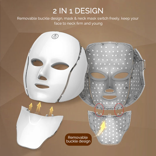 Mascarilla Facial LED con cuello, terapia de luz de 7 colores, mascarilla Facial de luz roja para rejuvenecimiento antienvejecimiento, dispositivo de belleza para iluminar la piel